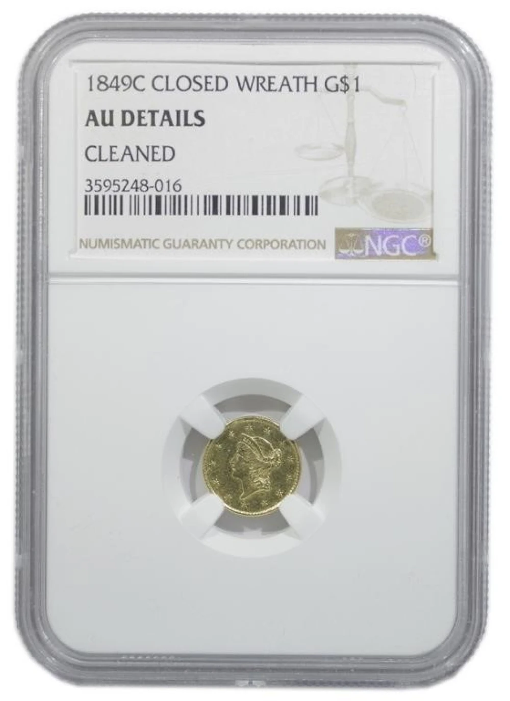 NGC AU Details 1849-C Closed Wreath Gold $1