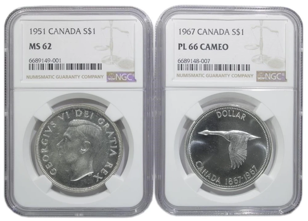 Canada. NGC-Certified Silver Dollar Duo
