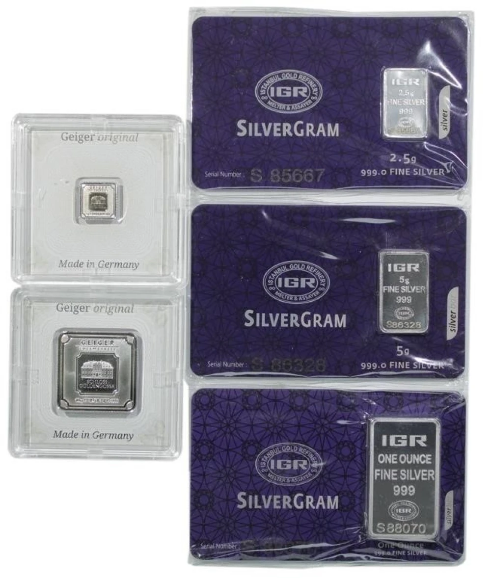 Five Silver Ingots of Varied Sizes