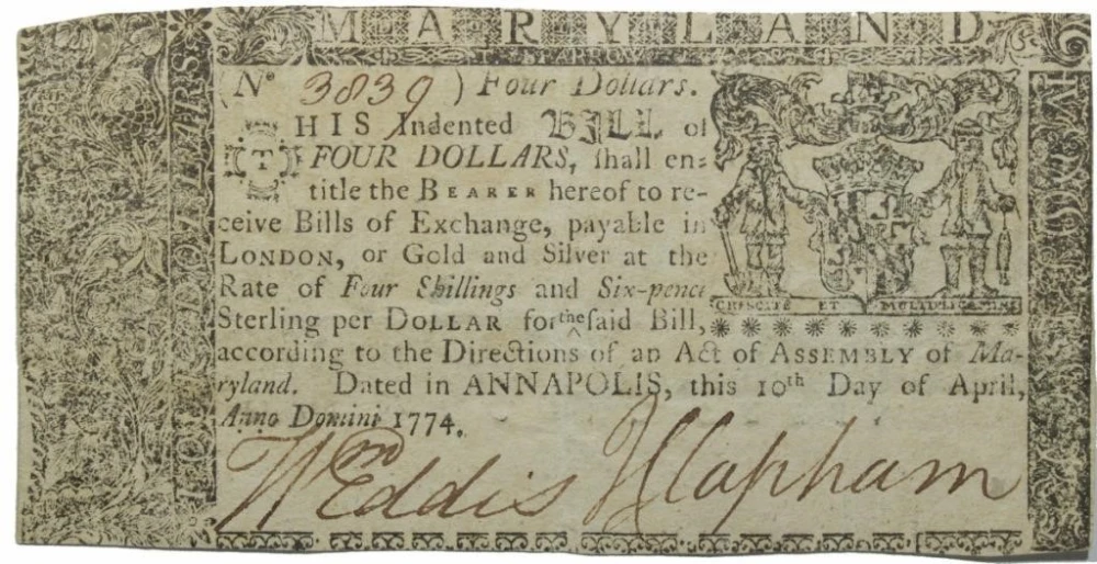 Maryland. Colonial. EF 1774 $4 Note