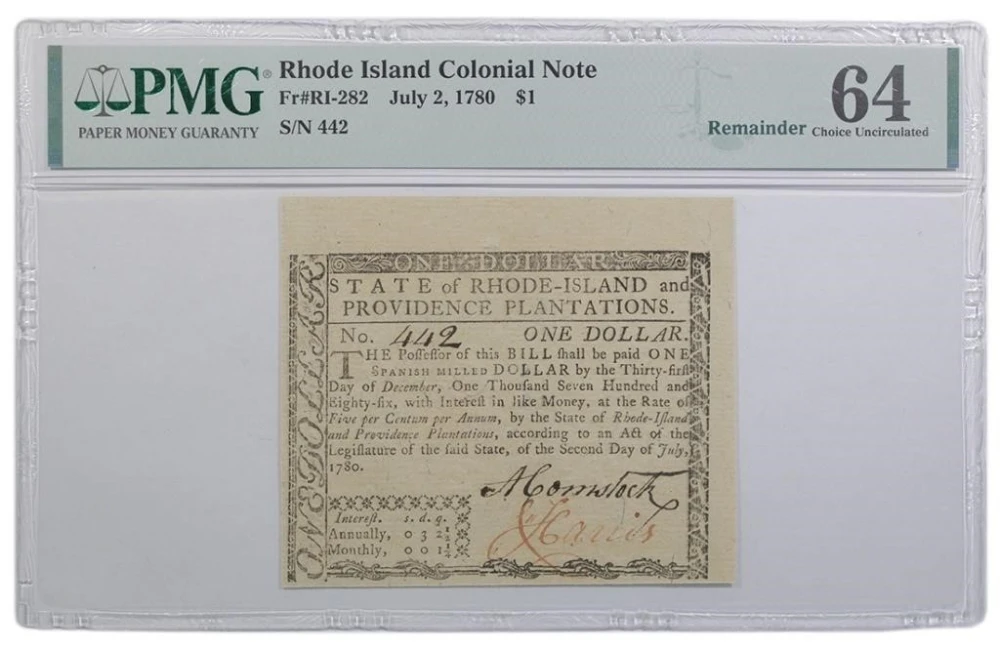Rhode Island. State. PMG-64 1780 $1 Note