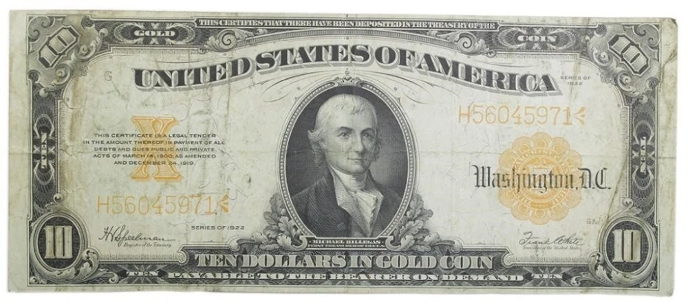 VF Series 1922 Gold $10 Note