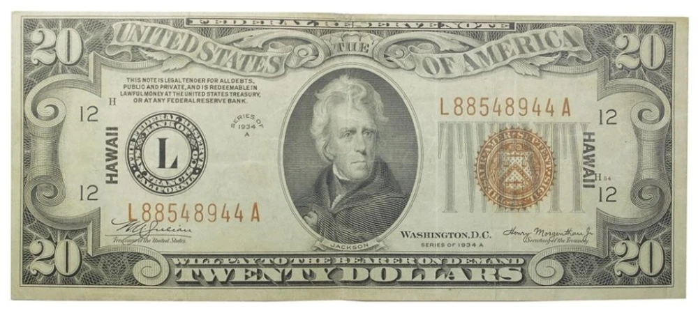 VF Series 1934-A Hawaai Overprint $20