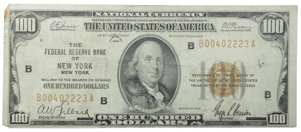 VF Details Series 1929 National Currency $100