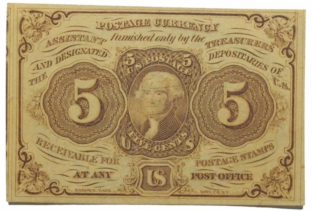 Crisp AU Postage Currency Five-Cents