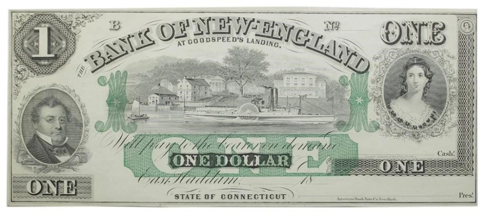 Connecticut. Crisp New Bank of New-England $1