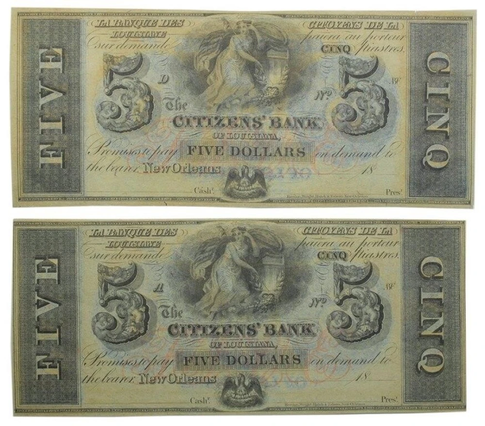 Louisiana. New Orleans. Pair of Crisp $5 Notes