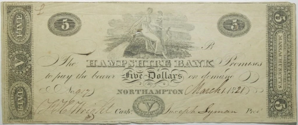 Massachusetts. Northampton. 1821 $5 Rarity