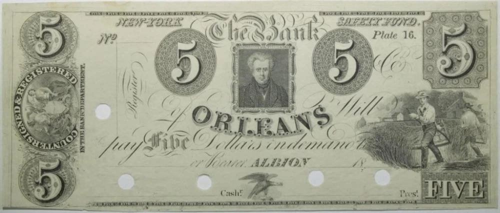 New York. Albion. Proof $5 Note
