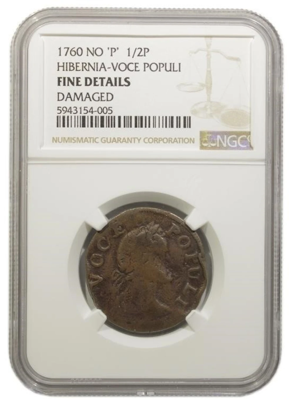 NGC Fine Details 1760 Voce Populi Copper