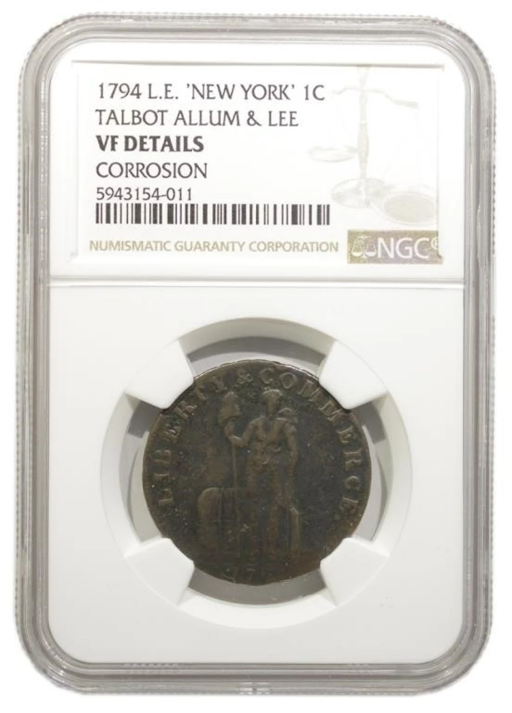 NGC VF Details 1794 T.A. & L. Token