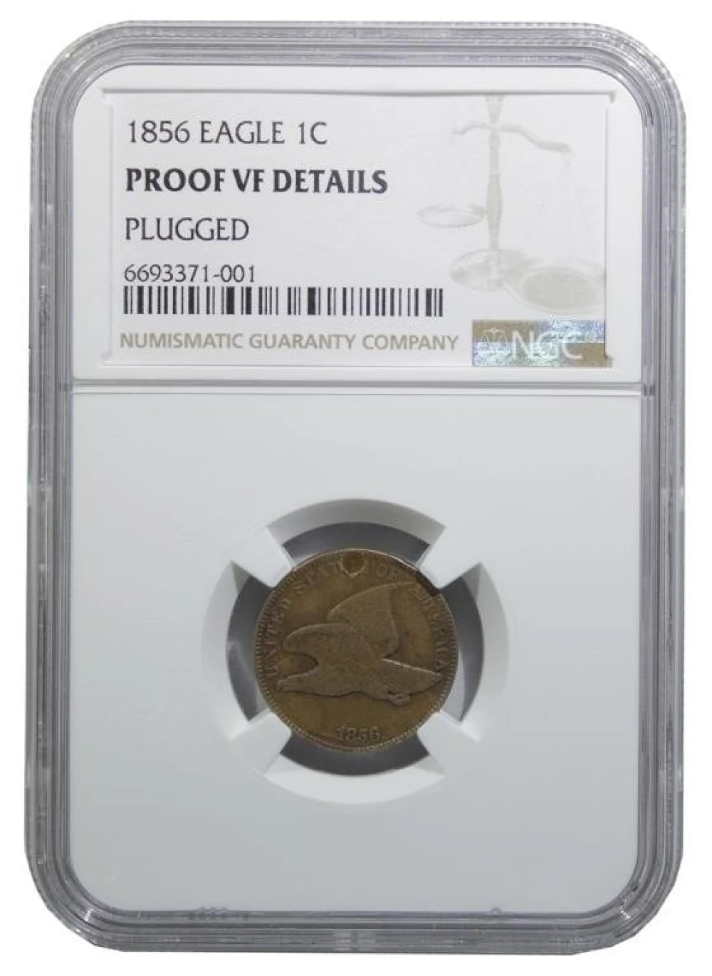 NGC VF Plugged 1856 Flying Eagle Cent