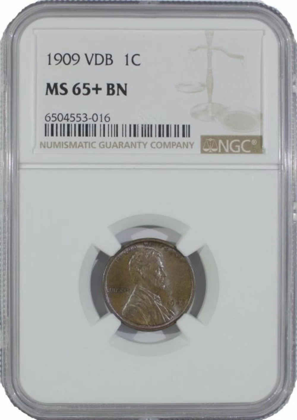 NGC MS-65+ BN 1909 V.D.B. Lincoln Cent