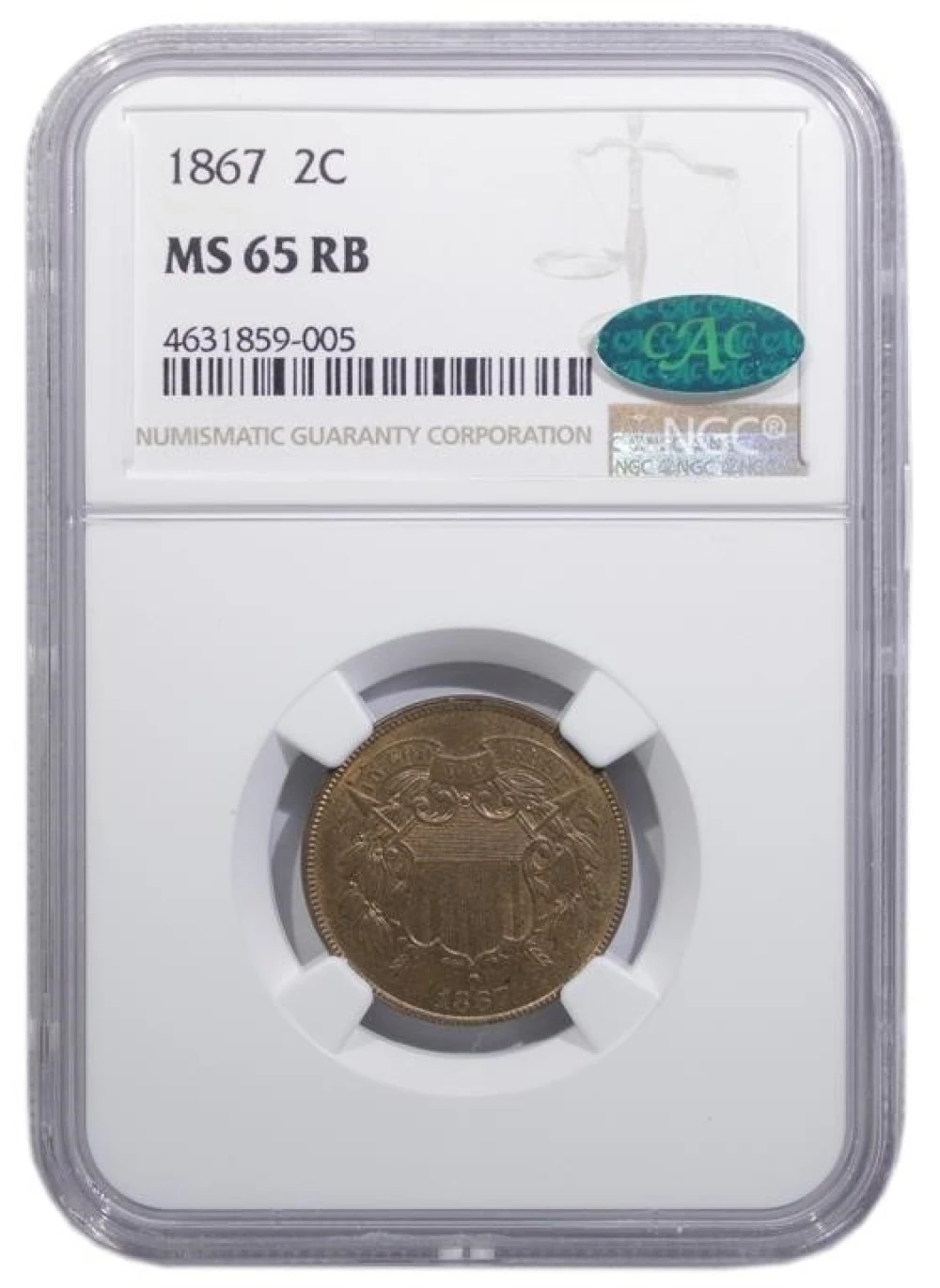 NGC MS-65 RB 1867 Two-Cents (CAC)