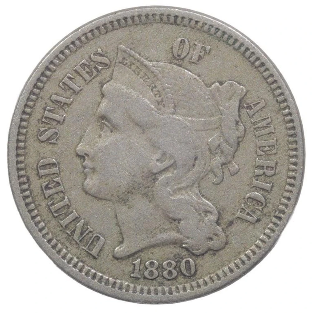 VF-20 or Finer 1880 Nickel Three-Cents