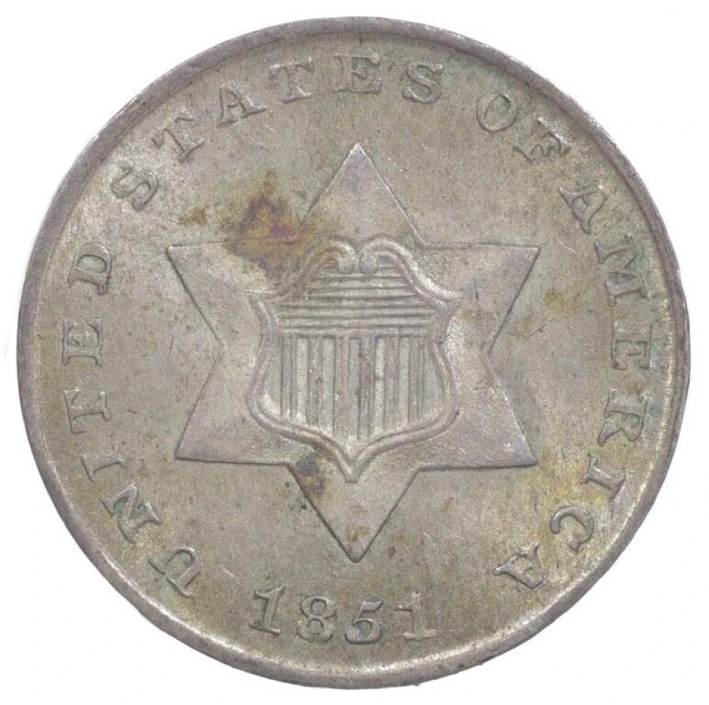 MS-60 1851 Silver Three-Cents