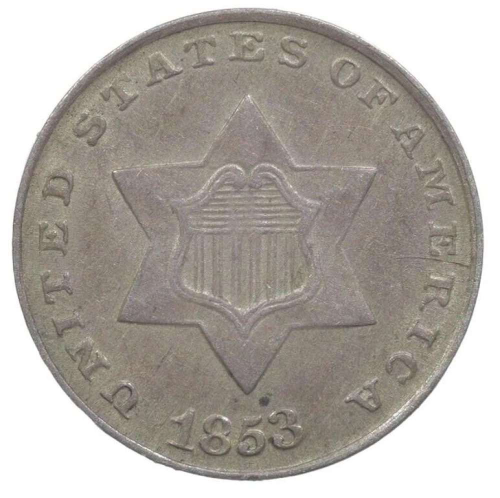 AU-50 1853 Silver Three-Cents