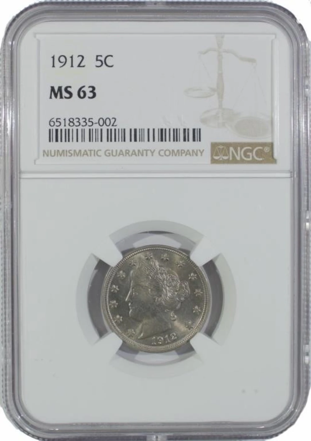 NGC MS-63 1912 Nickel