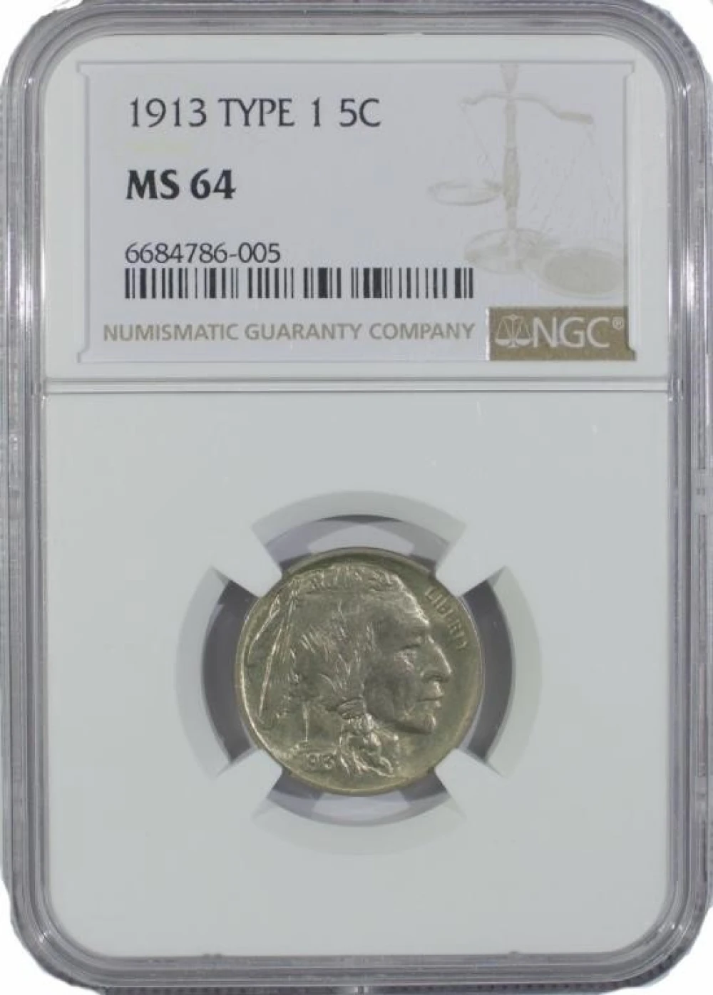 NGC MS-64 1913 Type I Buffalo Nickel