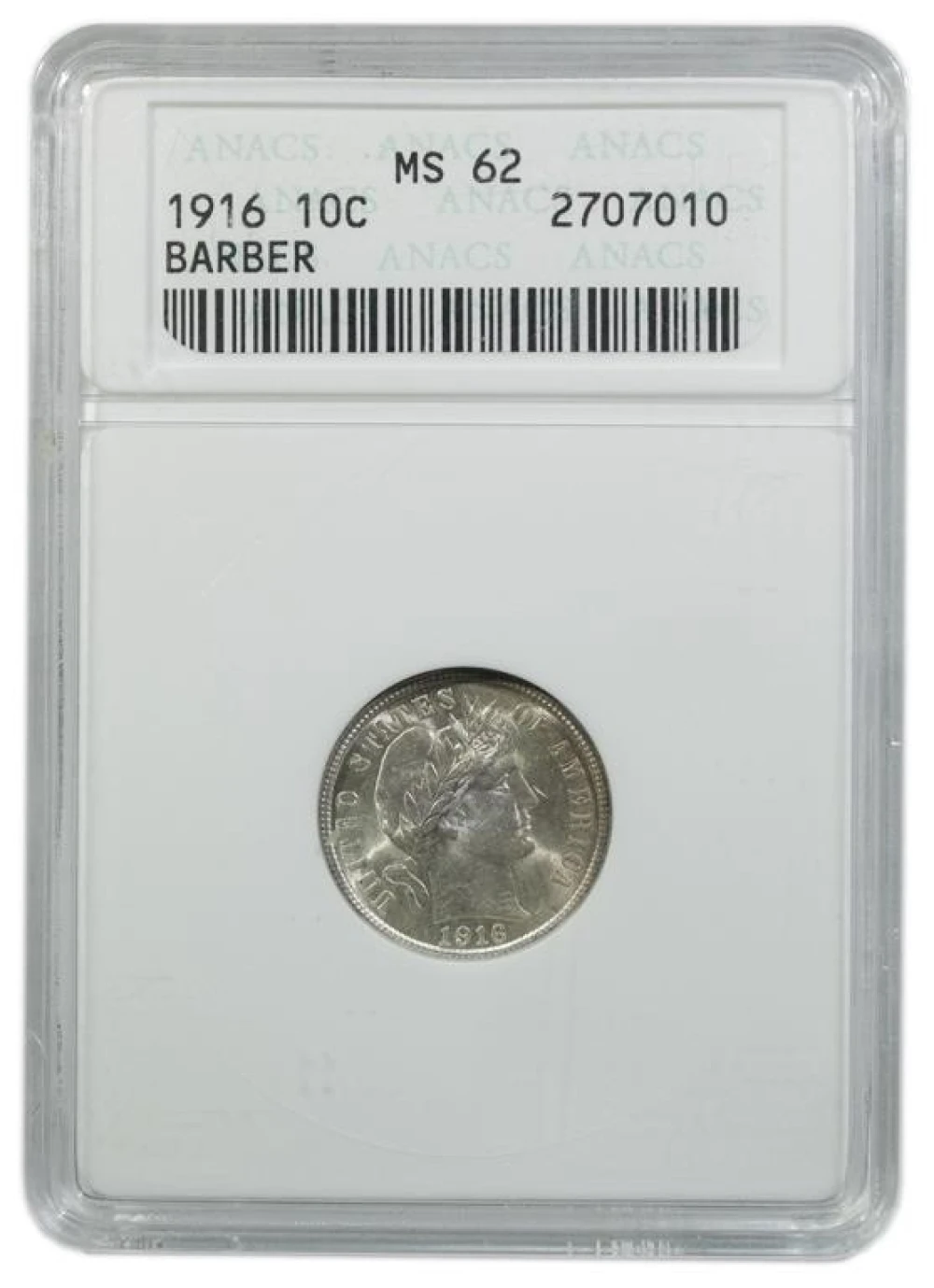 ANACS MS-62 1916 Barber Dime