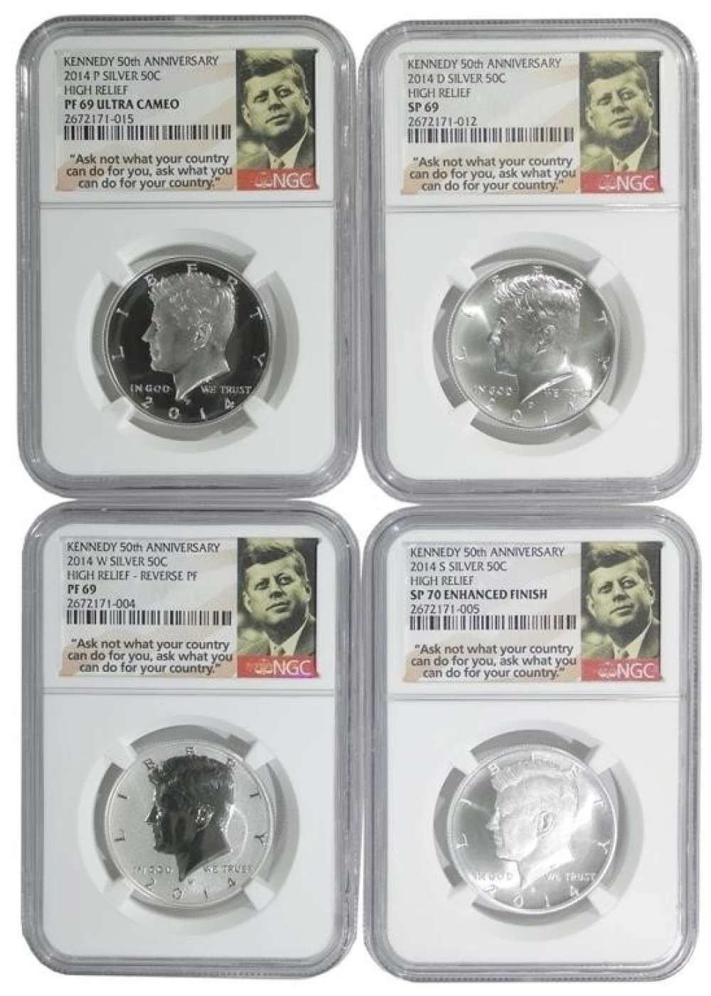 2014 NGC Certified 4-Coin Kennedy Silver Half Set