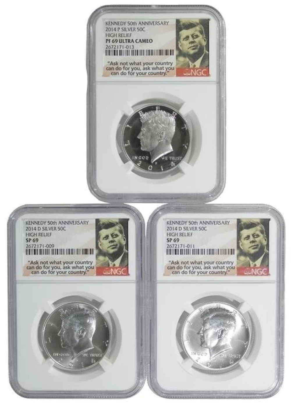 Trio of 2014 Kennedy Silver Half Dollars