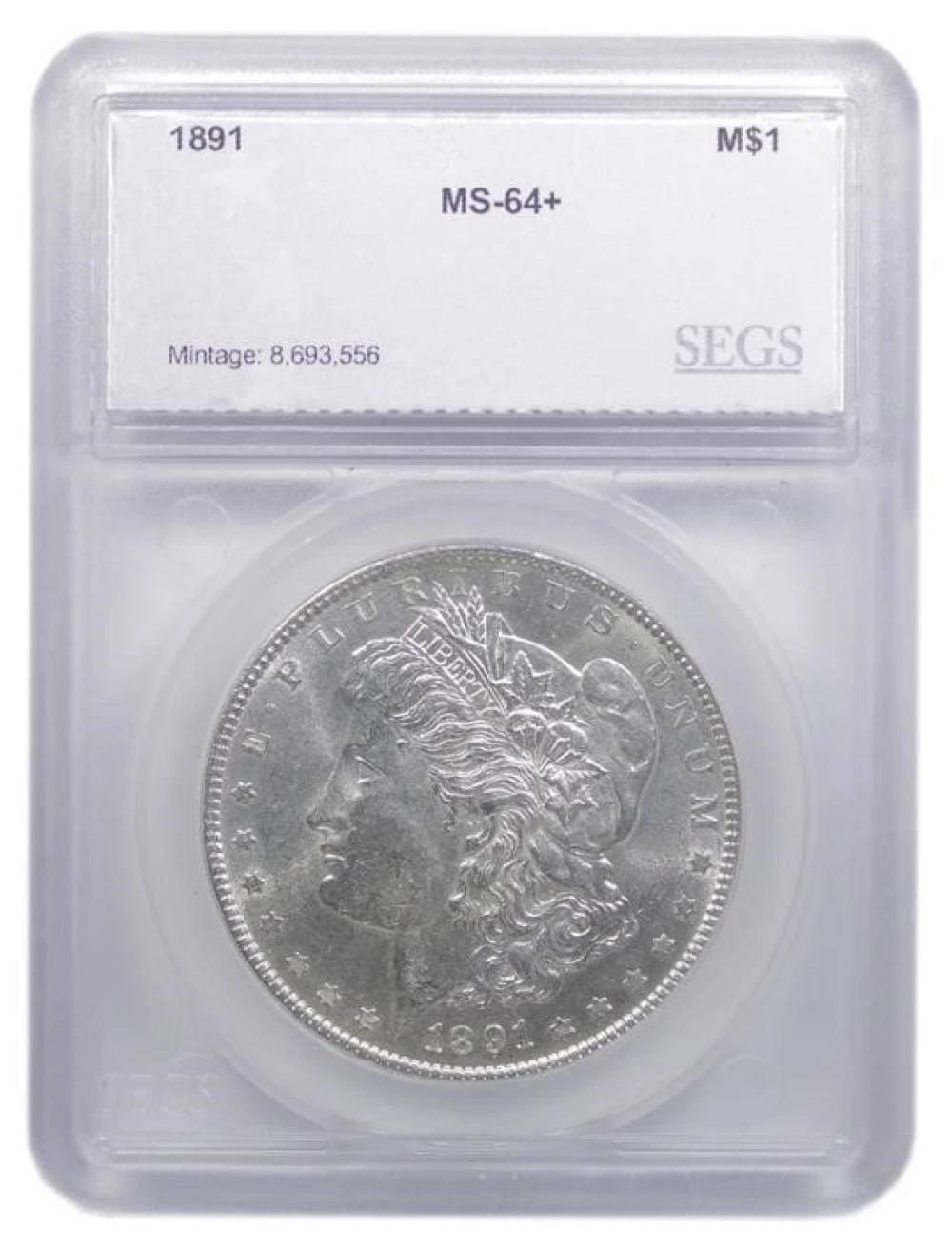 SEGS MS-64+ 1891 Morgan Dollar