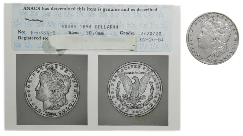 ANACS VF-20 1894 Morgan $1