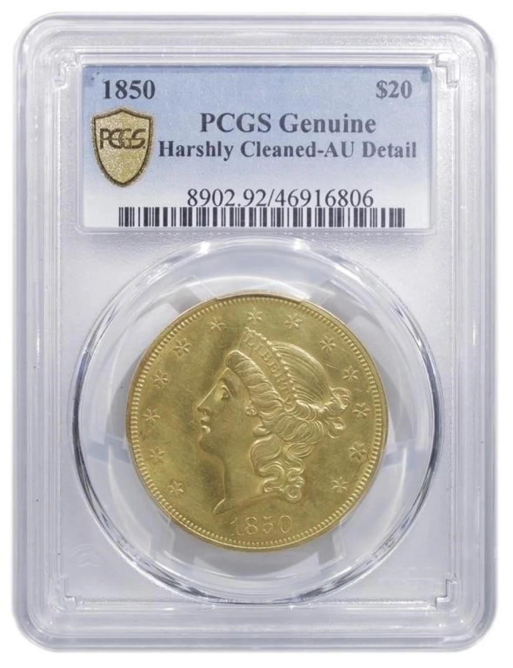 PCGS AU Details 1850 Gold $20