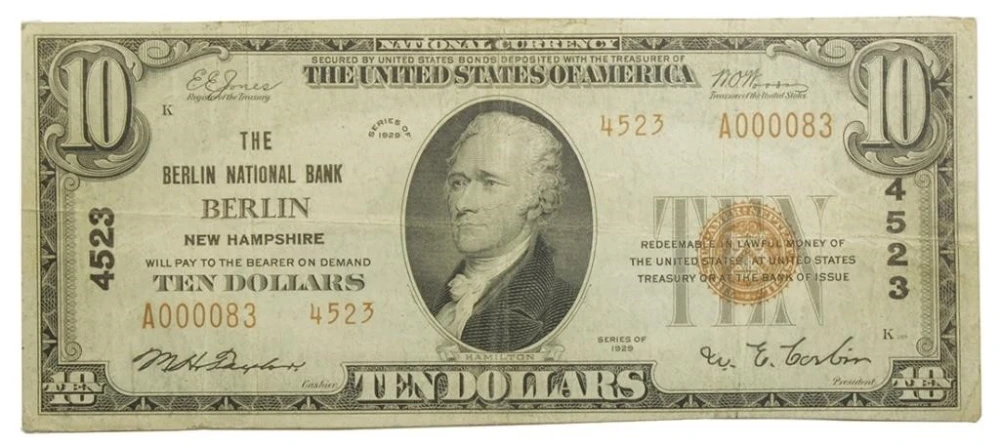 New Hampshire. Berlin. VF Series 1929 $10
