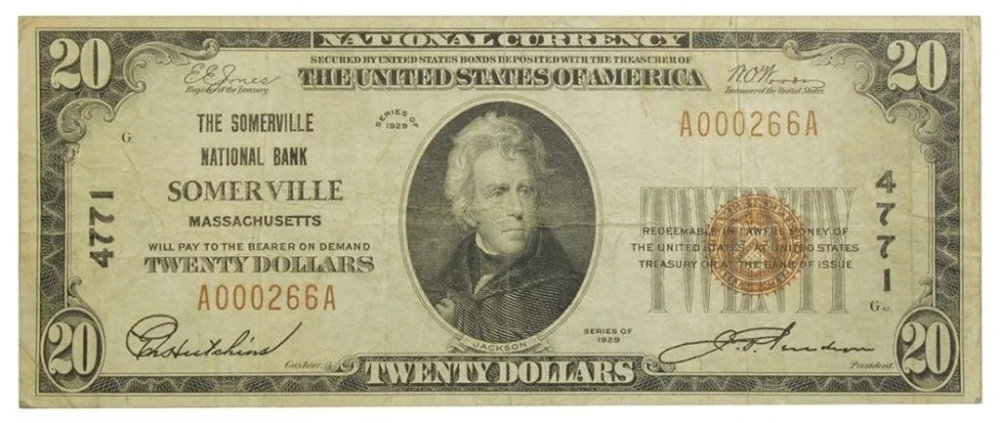 Massachusetts. Somerville. VF Series 1929 $20