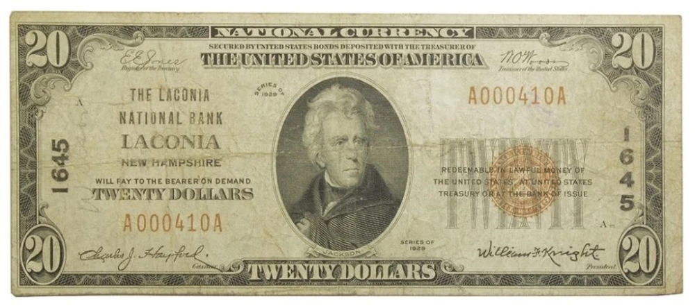 New Hampshire. Laconia. Fine Series 1929 $20