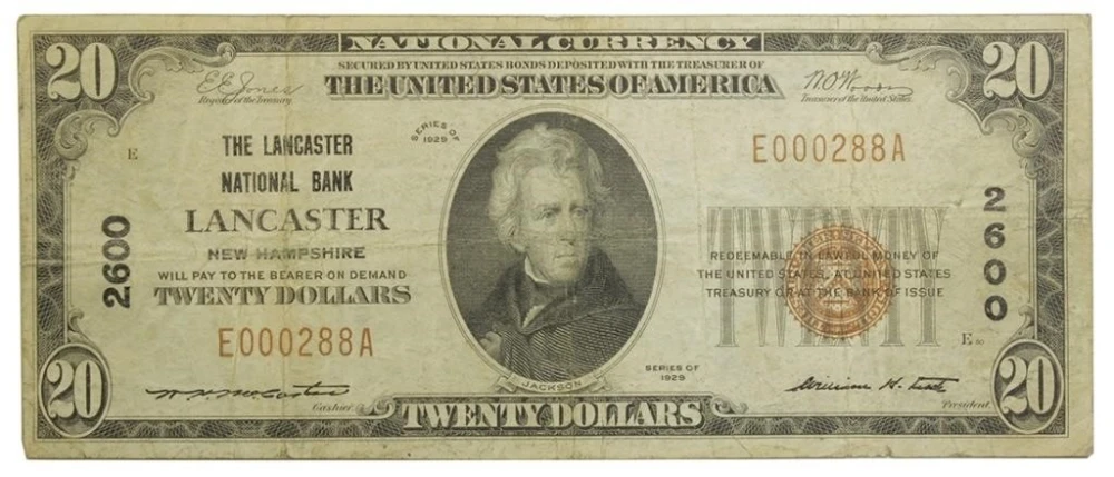 New Hampshire. Lancaster. VF Series 1929 $20