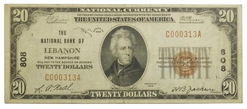 New Hampshire. Lebanon. VF Series 1929 $20