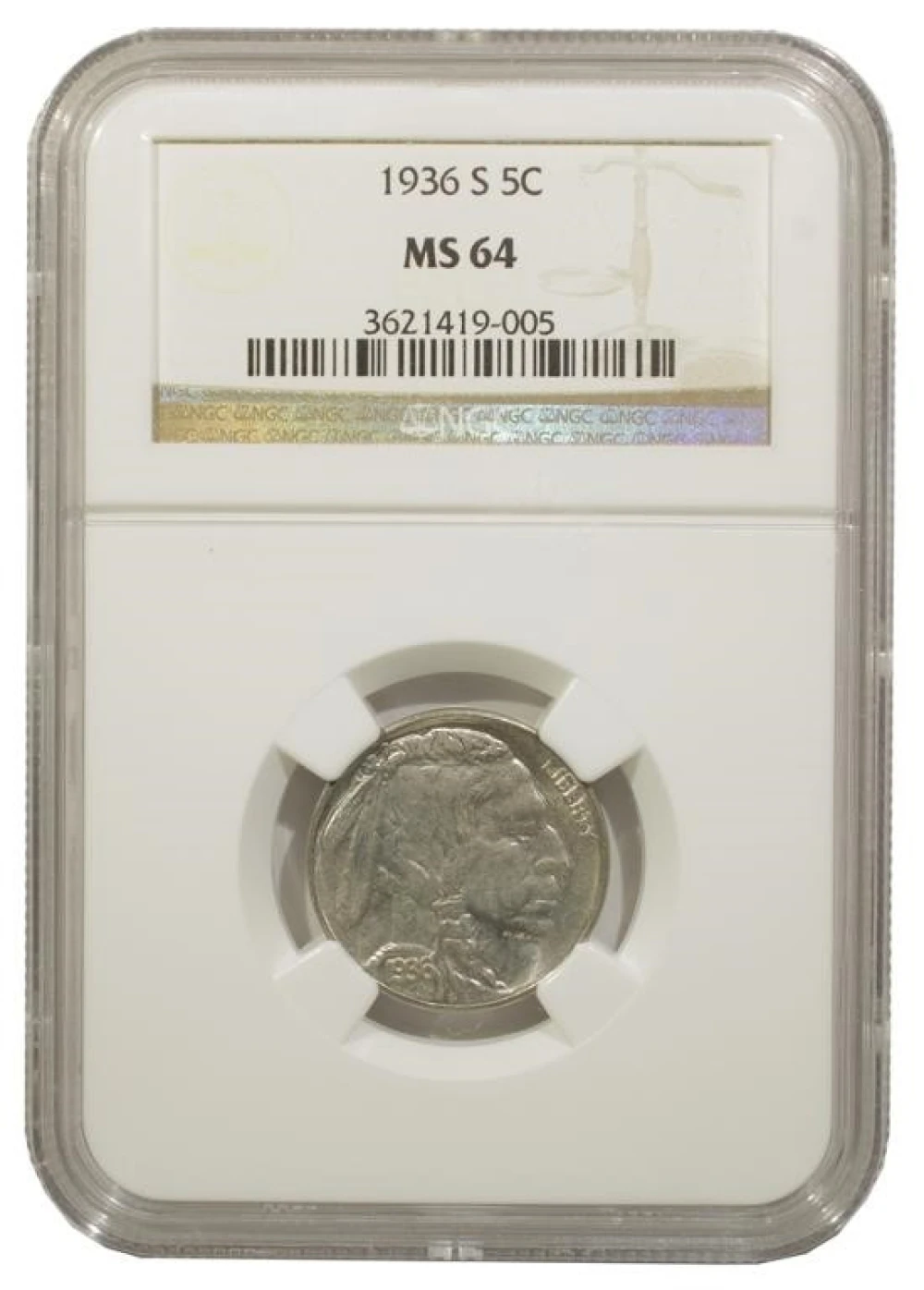 NGC MS-64 1936-S Nickel