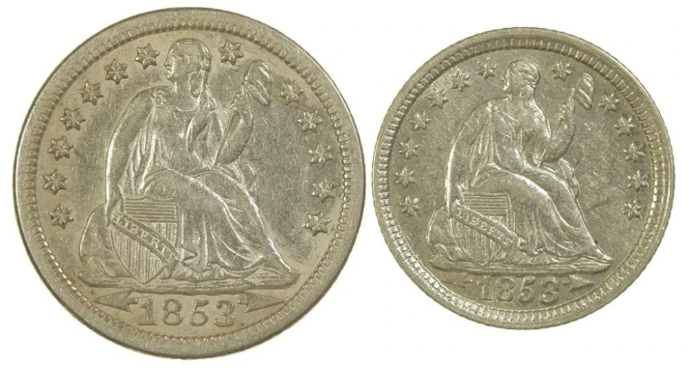 AU 1853 Arrows Half Dime and Dime Pair