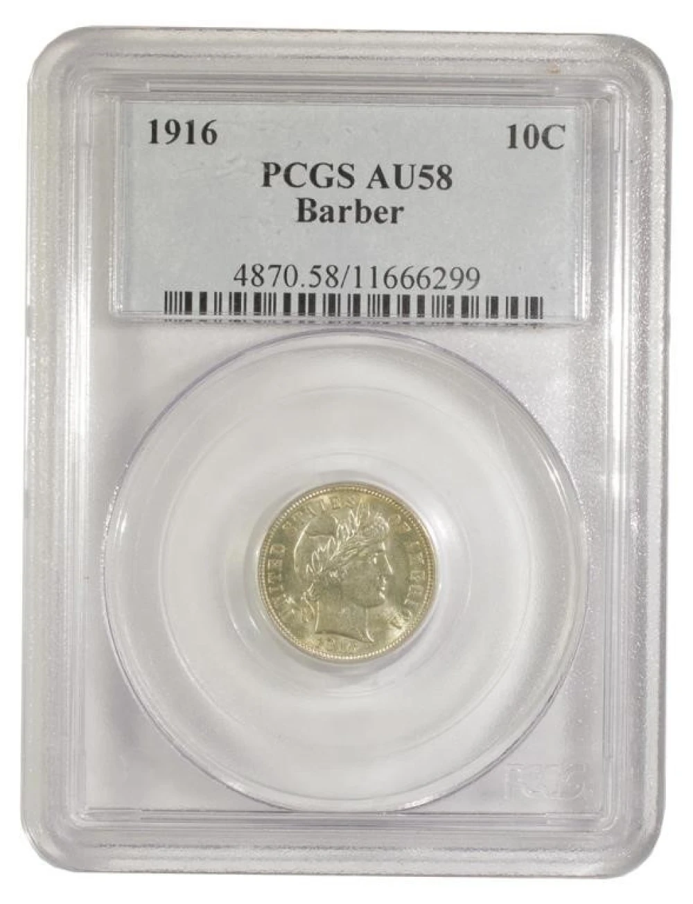 PCGS AU-58 1916 Barber Dime