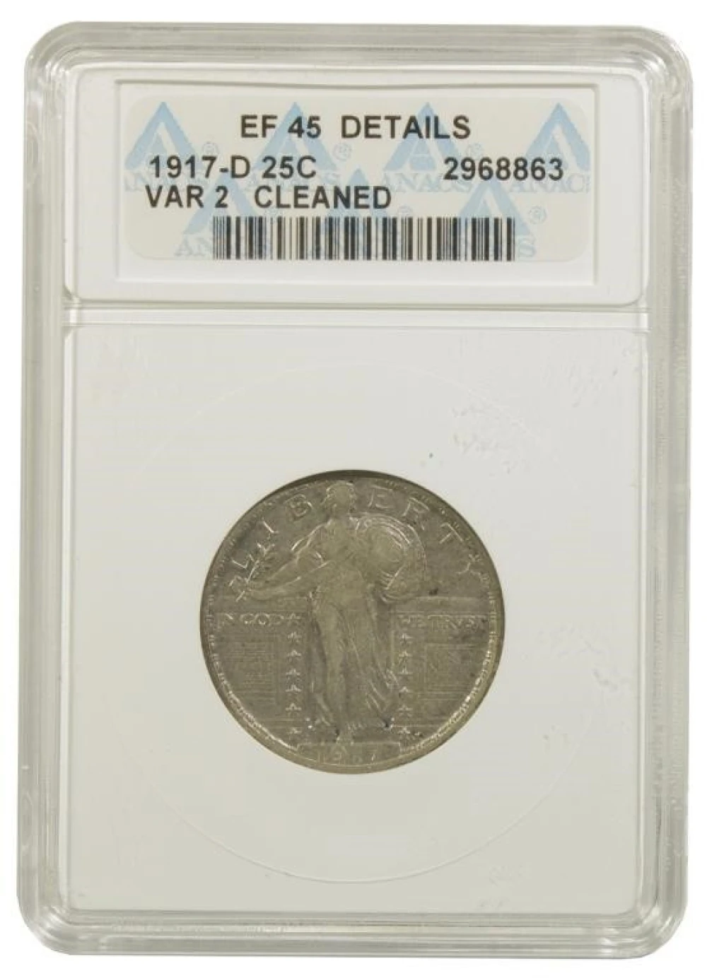 ANACS EF-45 Details 1917-D Type II Quarter
