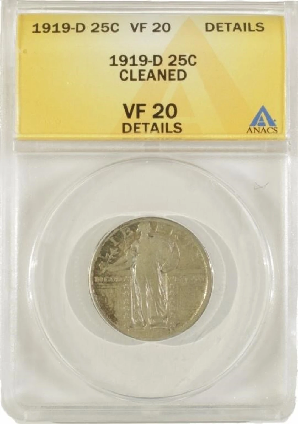 ANACS VF-20 Details 1919-D Quarter