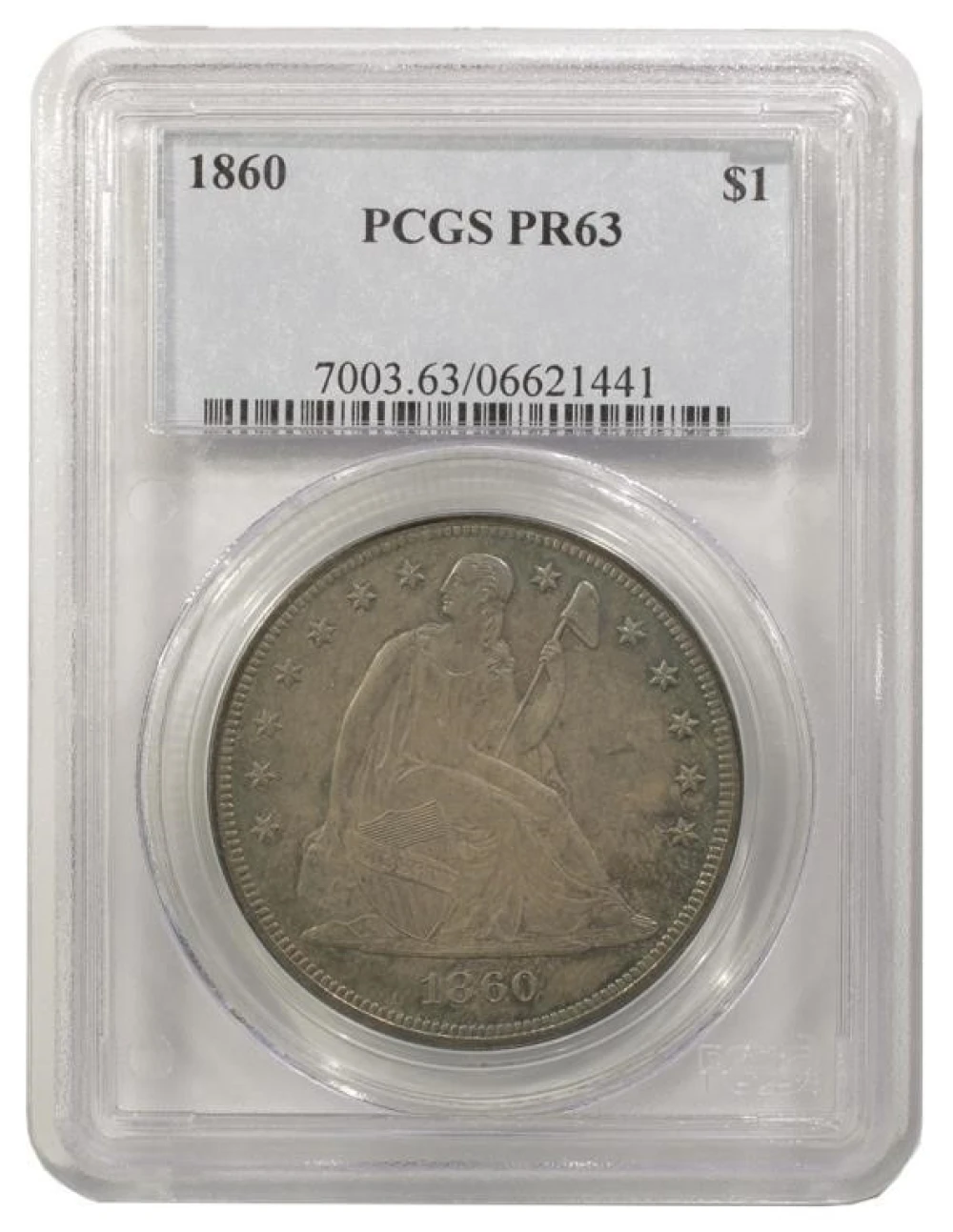 PCGS Proof-63 1860 Liberty Seated $1
