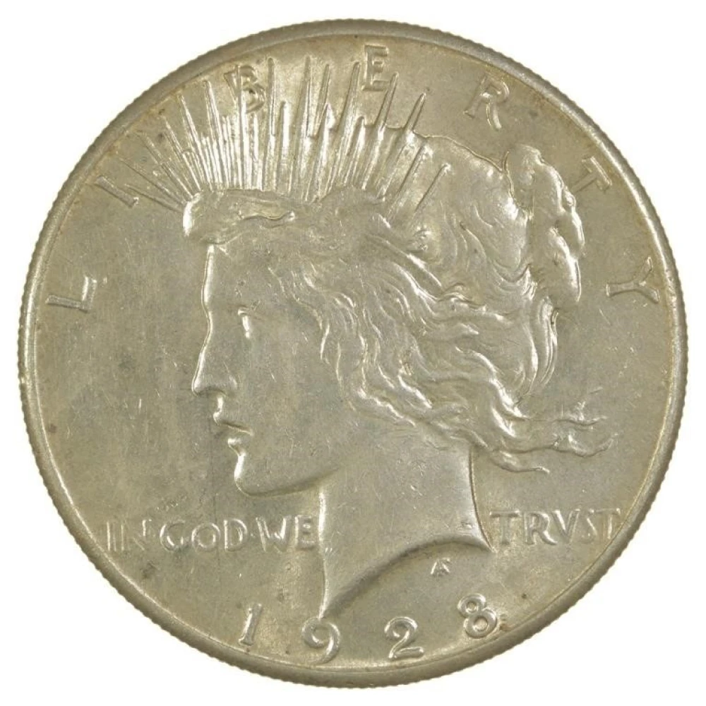 AU-58 1928 Peace $1