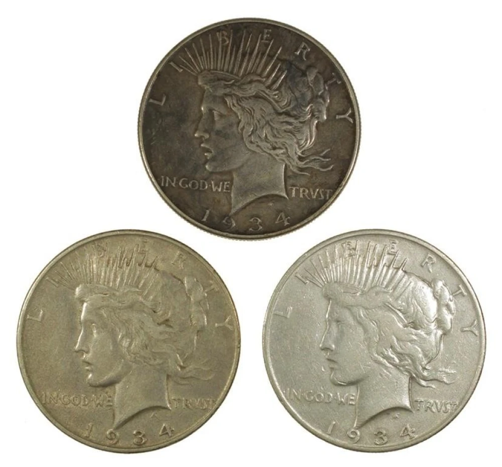 Circulated 1934-P-D-S Peace Dollar Threesome