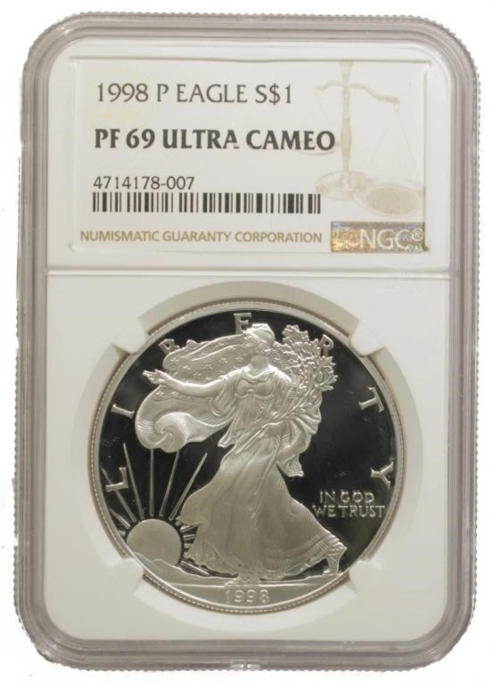 1998 Proof Silver Eagle. NGC Proof-69 UC