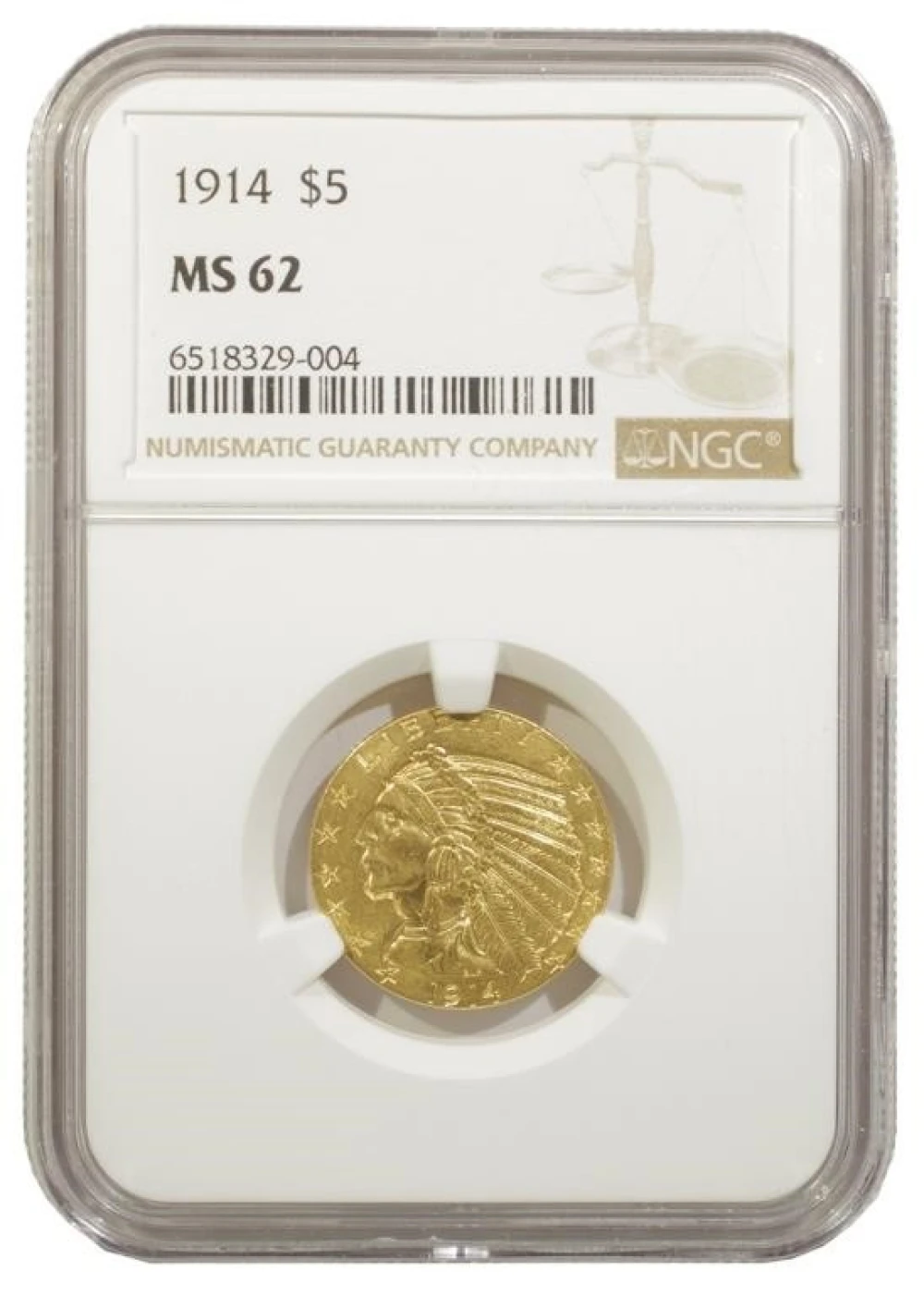 NGC MS-62 1914 Gold $5 Indian
