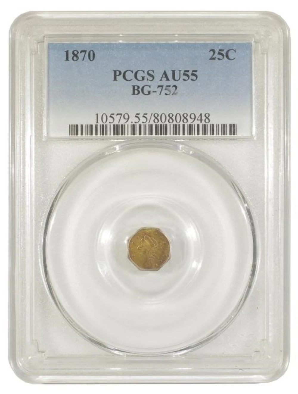 PCGS AU-55 1870-G California Gold 25-Cents
