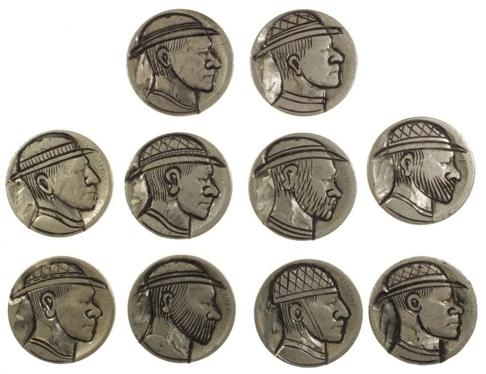 Group of Modern Hobo Buffalo Nickels