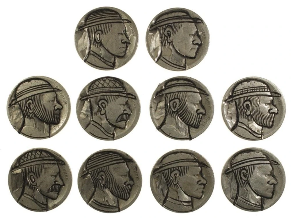 Group of Modern Hobo Buffalo Nickels