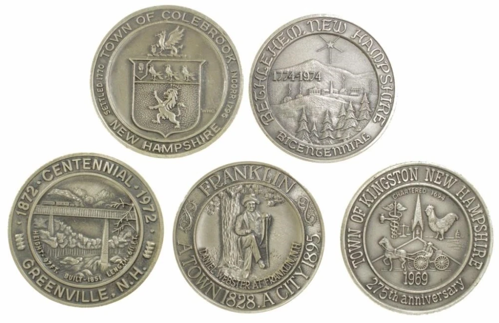 5 Different New Hampshire Silver Town Medals