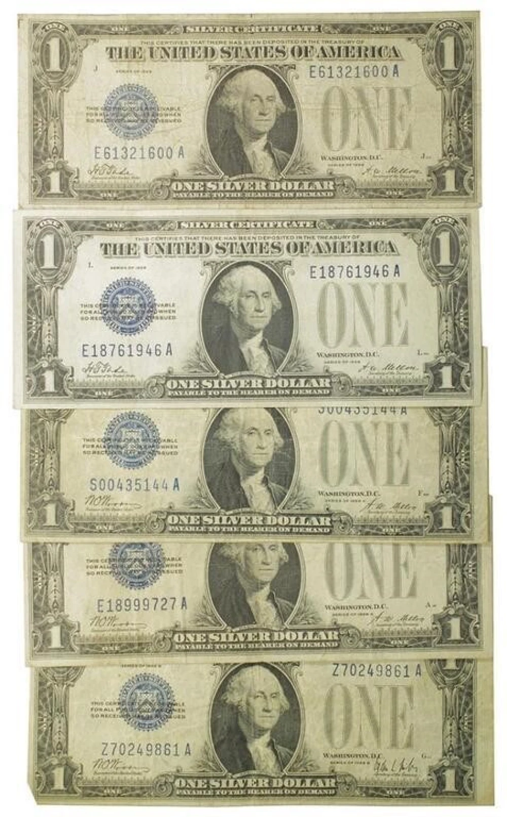 Quintet Fine to VF 1928 $1 Silver Certificates