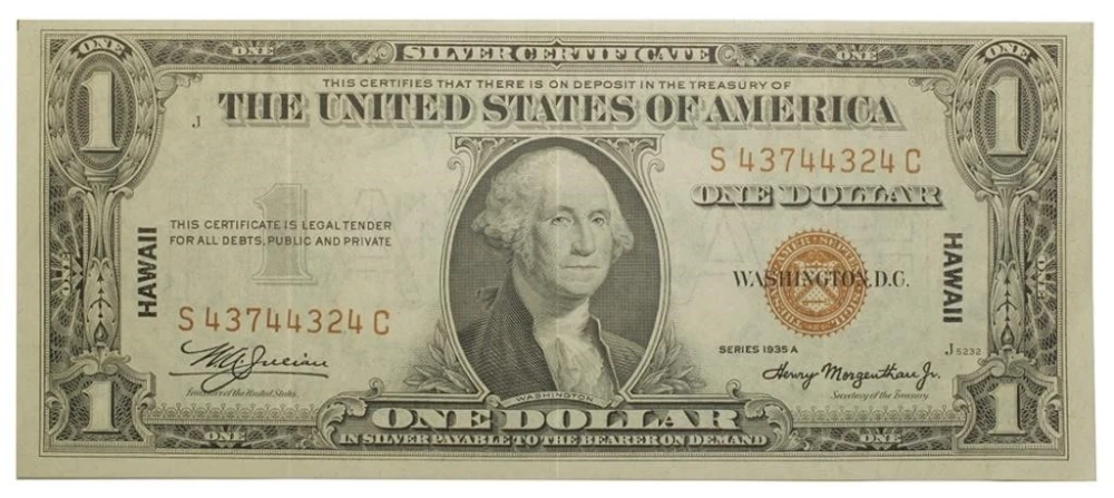 VF to EF Series 1935-A $1 Hawaii Overprint